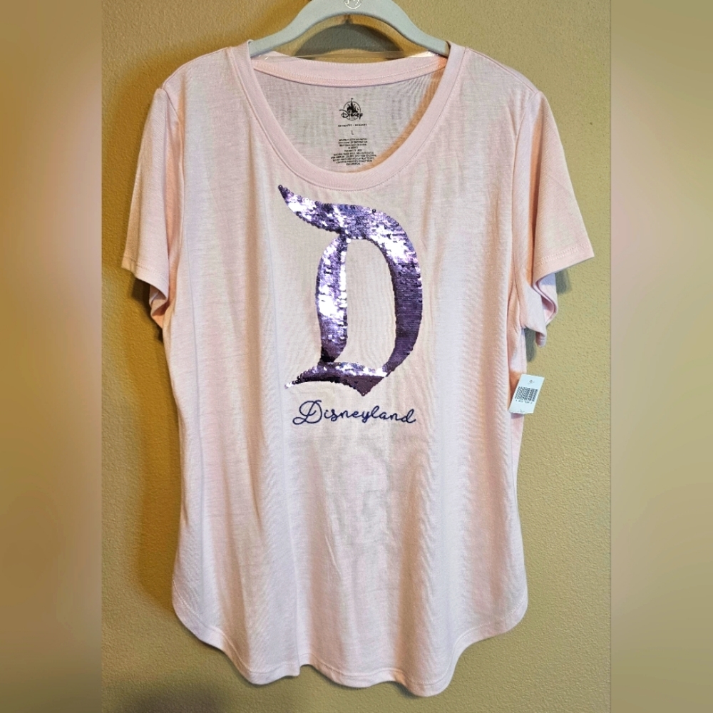 Disney Parks Disneyland Logo Shirt Two Sided Sequins  Size L  NWT